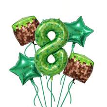 Set de 5 globos con números de temática de juego de píxeles, adecuado para fiestas y celebraciones de cumpleaños, decoración de pared - 1 - Ver 15