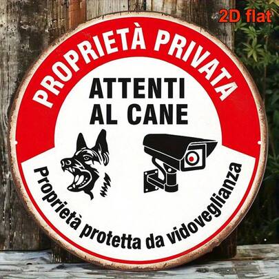 2D Flat Vintage Italian Safety Sign - Private, No Entry, Warning Sign, Suitable For Dogs - Red And Vintage Decor - Durable Iron Metal Plate - Suitable For Home, Office, Garage, Garden, Pre-Drilled Holes, Style And Size As Shown In The Image