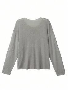 Women's Loose Knit Cardigan, Korean Soft And Relaxed Style, Lightweight Breathable Sun Protection, Single-Breasted Design, Casual Commute Wear (Semi-Transparent), Spring/Summer - Grey - View 3