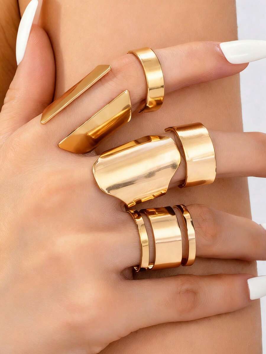 5pcs Chic Ring Set For Women - Vintage & Boho Style, Perfect For Casual Attire - Gold - View 1