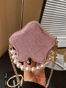 1PC Women Pearl Handle Sequin Bag Mini Star Design Crossbody Bag Fashion Versatile Shoulder Bag - Pink - View 6