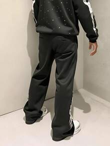 Men's Wide Leg Sweatpants Baggy Flared Sweatpants Y2K Letter Graphic Drawstring Waist Joggers Pants Streetwear - Black - View 8