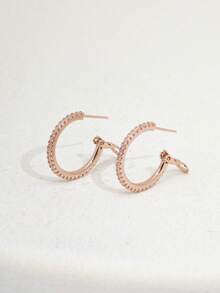 1对简约闪亮全圆微镶锆石铜镀金高品质真锆石耳环，女士款 - 玫瑰金 - 查看 3