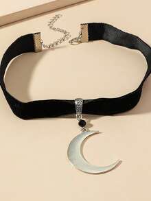 Fashionable Silver Crescent Moon Pendant Necklace, Gothic Punk Style Jewelry Gift - Antique Silver - View 3
