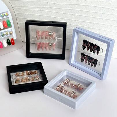 大号和小号亚克力美甲展示盒，高清收纳盒，PE材质漂浮盒，美甲展览盒，加厚防尘盒，不含甲片