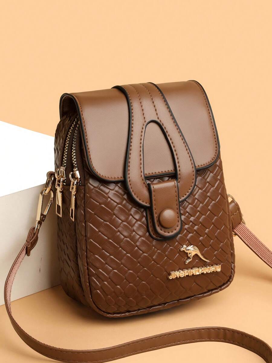 Woven Embossed Versatile Women's Shoulder Crossbody Bag, Lightweight Casual Fashionable Commuter And Multi-Purpose Wallet, Suitable As Gift - Coffee - View 1