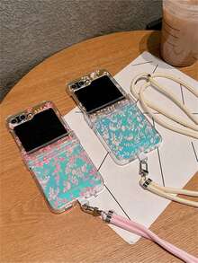 Ốp lưng điện thoại họa tiết hoa hồng toàn màn hình thời trang, kèm dây đeo cổ điều chỉnh được, tương thích với Samsung Galaxy Z Flip 7 Flip 6 Z Flip 5 4 3. Ốp bảo vệ mặt sau dạng gập, màu hồng, họa tiết hoa. - Hoa hồng laser - Xem 3