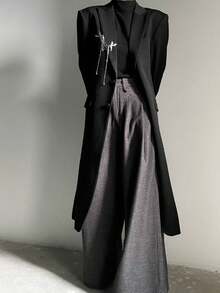 Yamamoto Style Long Suit Jacket For Men And Women With A Sense Of Luxury, Black Shoulder Coat With Slim Fit, Men's Casual Design, Long Suit Jacket - 黑色 - 查看 3