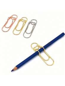 1/5pcs Stainless Steel Metal Clips Set, Multi-Functional Office & Study Organizer With Pen Holder, Stand & Hook Design, Ideal Notebook & Journal Accessories - View 5