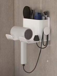 1个多功能吹风机支架，卧室/浴室壁挂式收纳整理架，免钻孔吹风机支架，牙刷梳子支架 - 查看 8