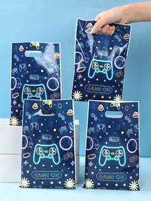 10/25/50pcs 16.5*25cm Blue Glow Gaming Controller Plastic Gift Bags With Handles, Waterproof Reusable Game Theme Gift Bags For Kids Birthday, Gaming Party, Gender Reveal, Daycare Party Supplies - Multicolor - View 9