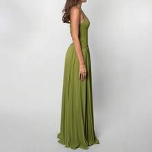Sexy Neck Halter Low Neck Waist Pleated Suspender Dress - màu xanh lá - Xem 4