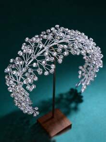 1pc Elegant Rhinestone Decorated Bridal Headband, Women's Hair Accessory For Wedding, Party, Photography, Celebration, Prom - Silver - View 8