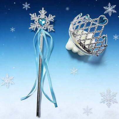 1pc Fairy Wand & Crown Set, Suitable For Adult Women, Suitable For Parties, Stage Performances, Decorated With Plastic Gems, Princess Party Decor, Suitable For Halloween, Cosplay, Christmas, Holiday Gifts, Wedding Attire, Excellent For Photography Props