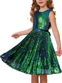 Girls Sequin Dress Sleeveless Prom Party Formal Graduations Fancy Tween Girls Dresses Size 5-12 - Đen-xanh - Xem 12