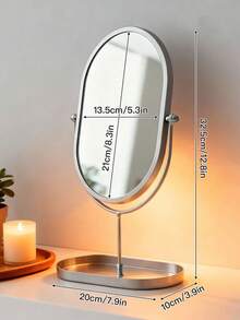 1PC Exquisite Nordic Light Luxury Style Desktop Vanity Mirror, Oval, Round Optional, Creative Metal Frame, Bottom With Storage Tray, Can Place Lipstick, Cosmetics, Jewelry, Jewelry, Perfume, Makeup Brush, Aromatherapy Products, Etc. - Multicolor - View 16