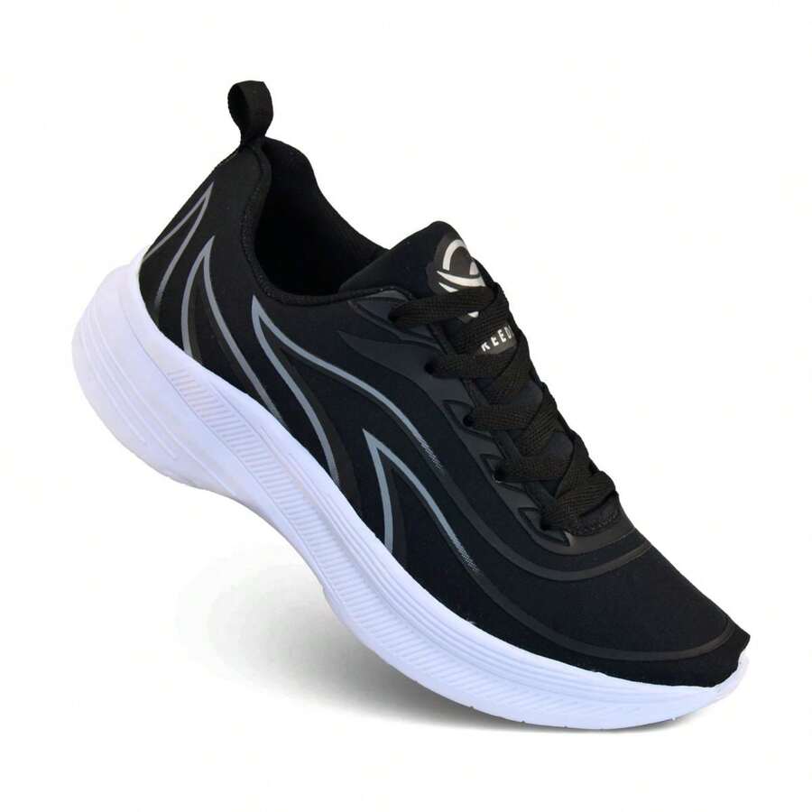 Women's Comfortable, Lightweight, Breathable Athletic Shoes For Gym And Walking - 黑/灰 - 查看 1