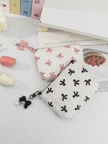 Cute Bow Pattern Coin Wallet Zipper Cosmetic Pouch Portable Mini Makeup Bag Available In Multiple Colors Convenient Coin Purse Key Holder Card Case Lipstick Bag Keychain Decor Make Up Bag Women's Items Organizer Bag Ruffled Fabric Cosmetics Bag Lovely Coin Purse Card Holder Soft Fabric Sanitary Pad Storage Bag - Multicolor - View 11