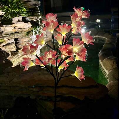 1PC 20LED Solar Waterproof Camellia Plug-In Light, Suitable For Outdoor, Atmospheric Landscape, Garden, Lawn And Other Decoration