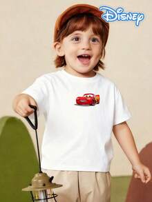 Disney Casual Lightning McQueen Double-Sided Kids' Tee – Versatile White Short Sleeve Top With Race-Themed Print For Mix-And-Match Outfits - White - View 2