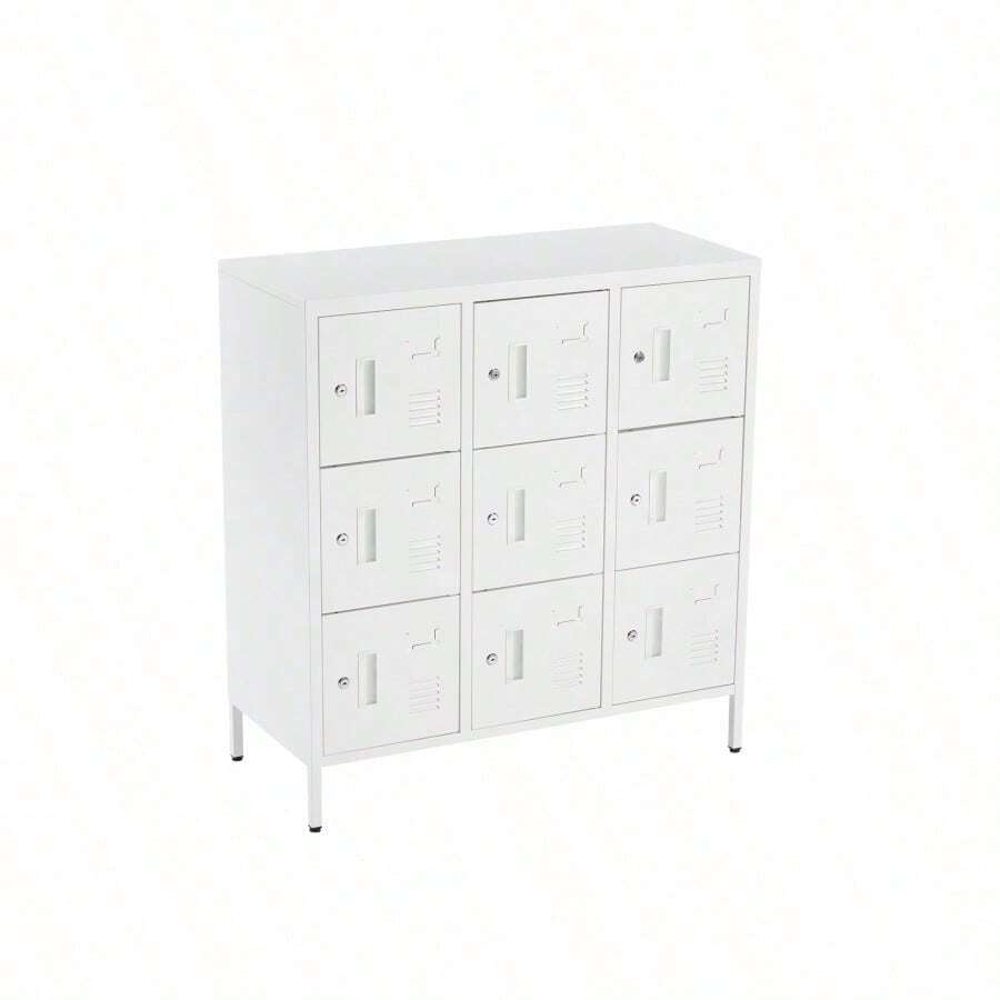 ロッカー おしゃれ スチールロッカー9人用 ホワイト 鍵付き スペアキー付 スチール製 収納 オフィス 事務所 会社 業務用 スリム かぎ付き 更衣ロッカー オフィスロッカー キャビネット オフィス用品 - ホワイト + ステンレススチール1 - チェックする 1