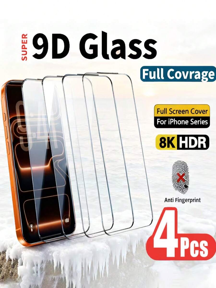 Bộ 4 miếng dán màn hình cường lực chống sốc cho iPhone 17 Pro Max, 17 Air, 17, 16E, 14, 15, 16 Plus, 16 Pro Max, 12, 11 Pro Max và XR. Miếng dán màn hình cường lực phủ toàn màn hình với độ trong suốt cao, chống bám vân tay, độ phân giải cao và độ cứng 9H. Phụ kiện điện thoại thông minh tương thích với ốp lưng. Quà tặng sinh nhật mùa xuân. - Trong sáng - Xem 1
