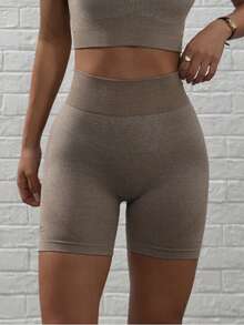 Women's Seamless High Waist Lifting Yoga Shorts, Comfortable Stretchy Fitness Training Sports Shorts - Brown - View 4