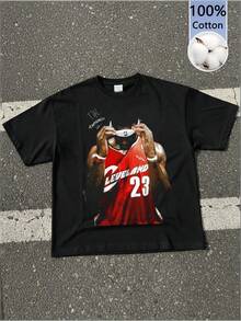 Local -63 Retro LeBronES JamEes Cleveland 23 Jersey Print Graphic TeeCasual PrintComfortable And VersatilePure Heavy 220 - 黑色 - 查看 1