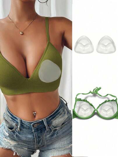 1 Pair Women Invisible Thickened Magic Bra Inserts, Bikini Pasties, Enhancing Bust Pads, Swimsuit Silicone Breast Petals, Waterproof Bust Pads, Suitable For Daily Wear