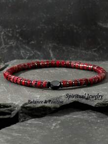 1pc Red Natural Stone Elastic Bracelet For Men And Women – Emperor Stone Beads Yoga Meditation Spirituality Jewelry For Parties & Casual Wear, Party Accessories | Simple Elegant Design - Red - View 8