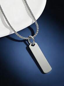 A Minimalist And Stylish Vertical Striped Men's Necklace With A Sparkling Pendant Design, Suitable For Everyday Wear. - Silver - View 3