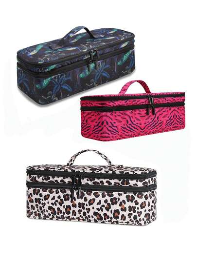 Portable Hair Dryer Bag - Double Layer Double Zipper Carrying Case With Heat Resistant Mat & Sturdy Grip For Hair Dryer With Diffuser Attachment, Water Resistant Hair Accessories Organizer