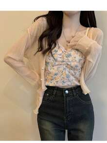 1pc Women's Long Sleeve Lightweight Cardigan, Air-Conditioned Room Shawl, Beach Cover-Up, Suitable To Pair With Spaghetti Strap Dress For Summer - Multicolor - View 3