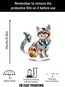 2D平面奢华水晶猫亚克力桌面摆件 - 栩栩如生的蓝色眼睛搭配闪亮的合成宝石，是情人节和新年的完美礼物。适用于家居、办公室、卧室和商店展示，可用于11种节日场景。2D万圣节和圣诞节装饰品，2D平面设计办公桌配件，办公用品，办公装饰，办公桌配件，办公桌配件，办公用品 - 多彩 - 查看 3