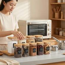 12pcs Square Glass Spice Jar, High Borosilicate Heat-Resistant Glass Seasoning Container, Salt, Pepper, Sugar, Spice Storage Bottle For Dining, Cooking, Kitchen Use - Transparent With Sealed Bamboo Lid, Suitable For Kitchen Finishing Seasoning Container Set, Cabinet Seasoning Sorting Rack Can Be Stacked, Suitable For Kitchen Finishing, Storage Moisture-Proof Powder Sprinkler, Gifts - 12-piece Set - View 8