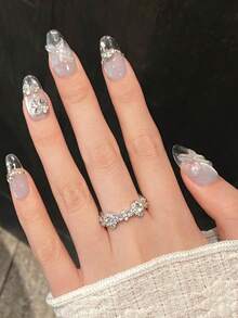 10片手工美甲贴纸，适合派对和日常佩戴，“蝴蝶梦”蓝色海洋冰蓝色3D蝴蝶猫眼设计，清新优雅，矩形/椭圆形/长椭圆形美甲贴纸，易于佩戴，10片Y2K风格手工美甲贴纸，适合女士节日派对音乐节日常佩戴，情人节母亲节礼物 - 淺藍色 - 查看 3