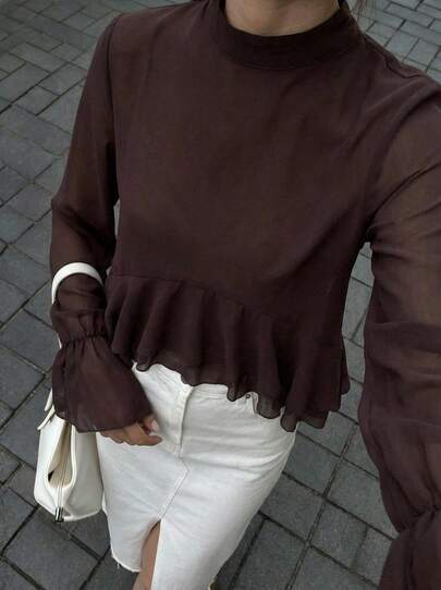 Buzzelle 女式多层蝴蝶结装饰透视圆领衬衫