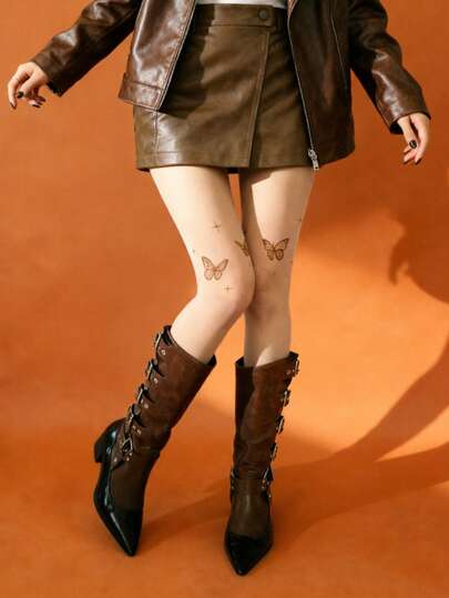 1双女士蝴蝶印花连裤袜，可爱、优雅、美观又舒适，不易勾丝，非常适合各种节日、情侣约会、日常外出、办公室通勤和户外活动。