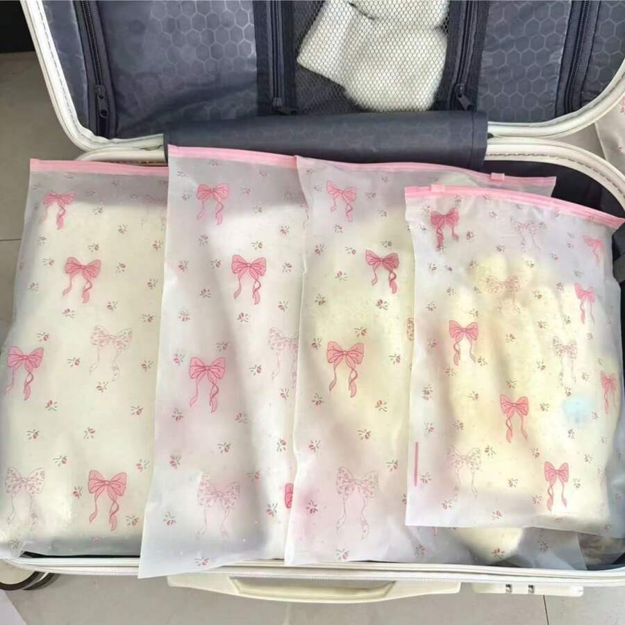 50个透明磨砂拉链收纳袋,礼品包装袋,服装包装袋,自封式收纳袋,加厚防水塑料袋,粉色蝴蝶结图案包装袋,可重复使用自封式包装袋,旅行包装收纳袋,适用于节日、学校、宿舍、办公室、交通运输和邮寄,生日、婚礼、派对礼品包装 - 包裝袋 - 查看 1
