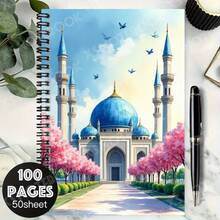1本梦幻伊斯兰建筑螺旋装订笔记本，以蓝色圆顶和高耸的尖顶为特色，点缀着盛开的樱花，精致美丽。适合工作笔记、学习备忘录，也是毕业、生日礼物的理想之选，可用作日记、日程规划本或便签本，激发美好的写作灵感。 - T - 查看 5