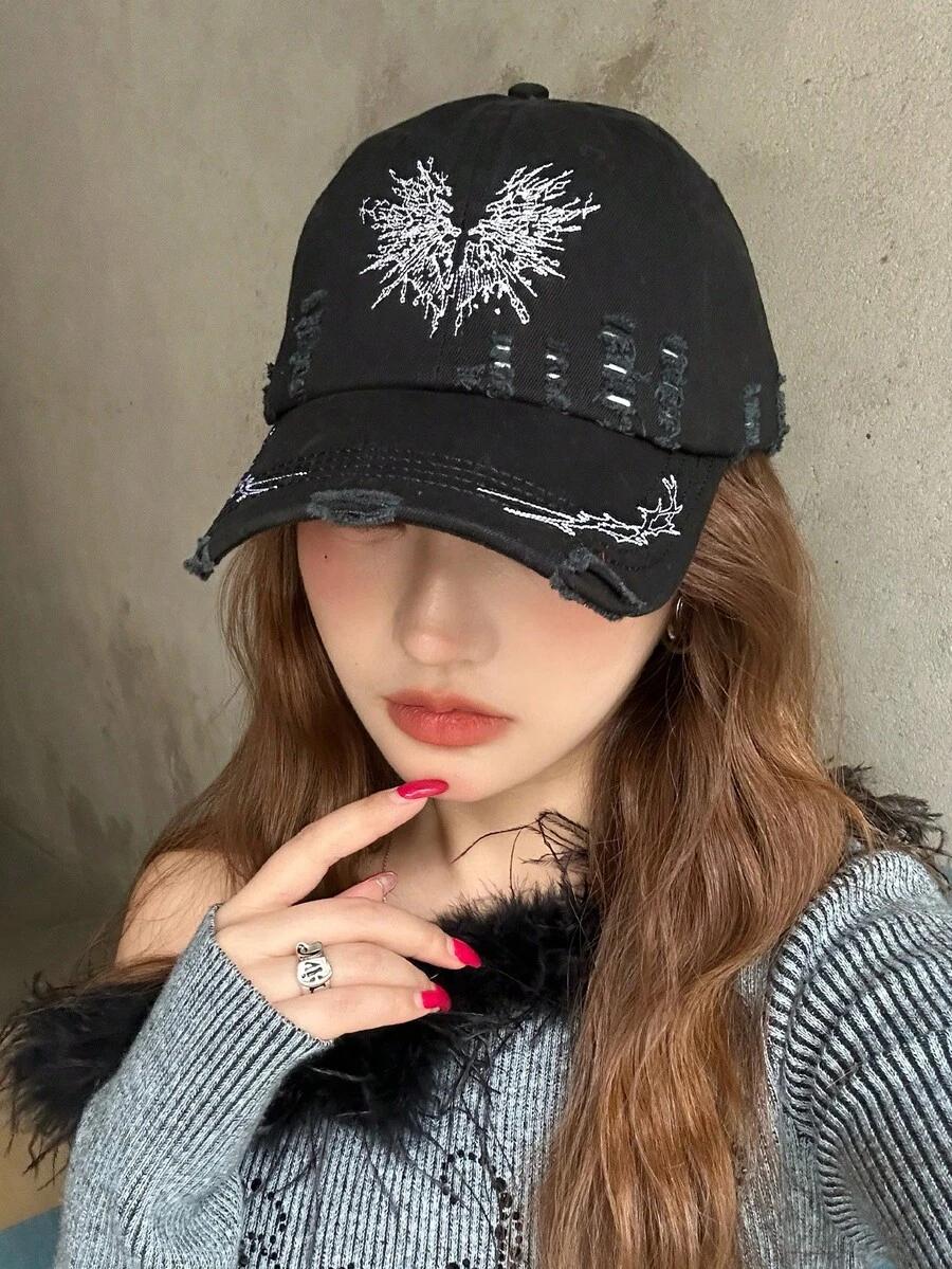 男女通用复古 Y2K 街头风棒球帽，心形和星星印花，适合休闲街头服饰 - 彩色 - 查看 1
