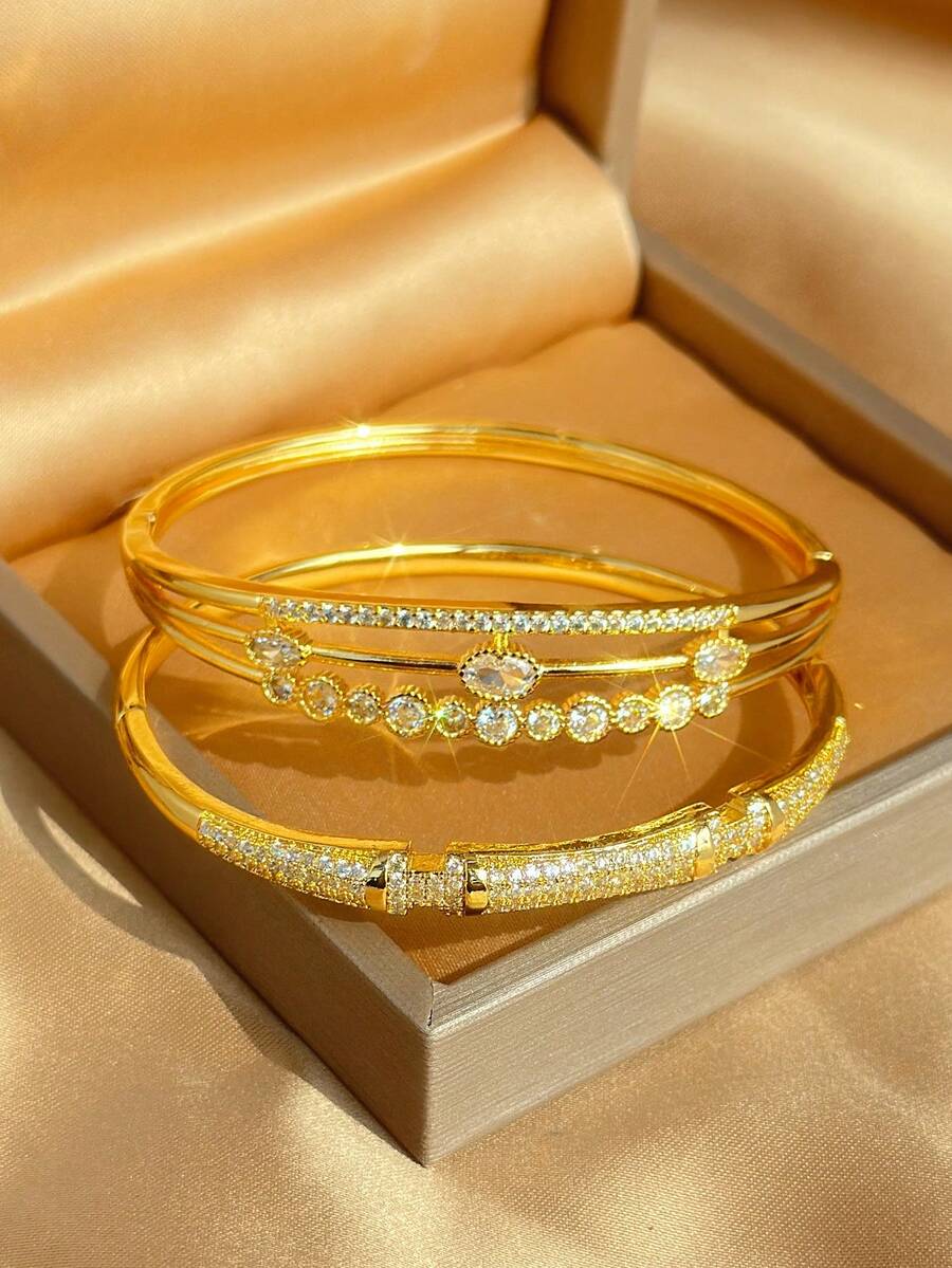 Bộ trang sức hình trái tim bằng thép không gỉ mạ vàng 18K dành cho nữ, vòng tay vàng, vòng tay nhiều lớp sáng bóng kiểu Ins, quà tặng cho mẹ, Giáng sinh, Lễ Tạ ơn, Halloween, trang sức cưới, kỷ niệm, quà tặng Ngày Valentine, phong cách Boho cho các bữa tiệc hàng ngày - Nhiều màu - Xem 1
