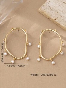 1对夸张几何不对称珍珠耳坠（女士款） - 彩色 - 查看 2