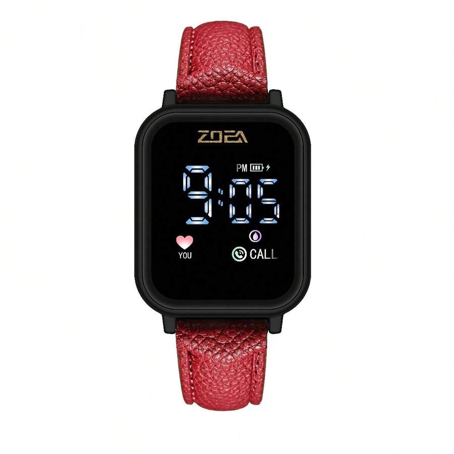 ZOEA Couple Digital Watches - 錶帶:紅色/錶殼:黑色 - 查看 1