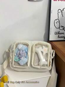 可爱小号斜挎包 女款 双透明口袋 痛包 女孩款 带徽章展示牌 迷你单肩包 钱包 手提包 痛包 夏季包 - 白色 - 查看 3