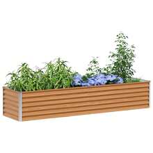 Light Brown Galvanized Steel Raised Garden Bed 195x50x36 Cm, Outdoor Planting Bed - A - Xem 3