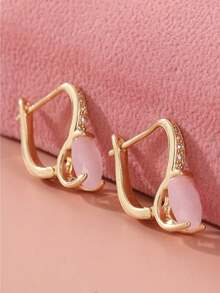 Elegant Pink Oval Pearl Earrings, Beautiful Accessory For Women's Back To School, Party, Date, Ideal Birthday Gift - Pink - View 2