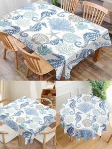 1件海洋系列珊瑚图案印花桌布，现代涤纶长方形/圆形防水桌布，数码印花，适用于客厅、户外餐桌、小型圆桌 - 彩色 - 查看 1