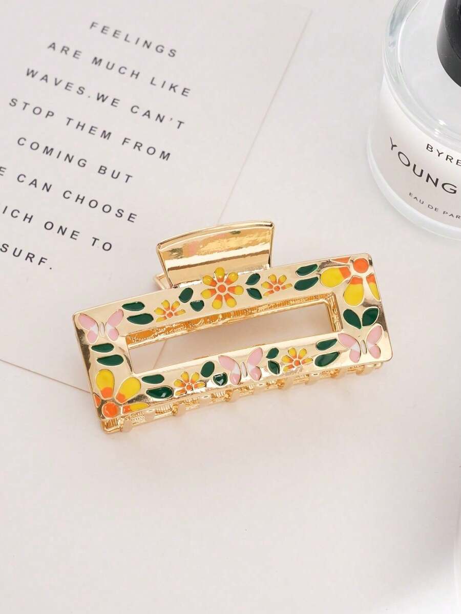 1pcsThe New Yellow Flower Zinc Alloy Square Hairpin From Europe And America Is Suitable For Travel And Daily Wear, Looking Fresh And Sweet - Multicolor - View 1