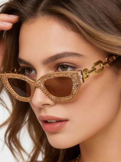 1副欧美时尚眼镜，高级猫眼字母设计，女士款，优雅纤细，时尚别致